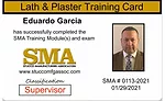 The SMA training card verifies the individual has taken classes (left) and the back lists what classes the individual has successfully passed. Photo courtesy: Stucco Manufacturers Association 