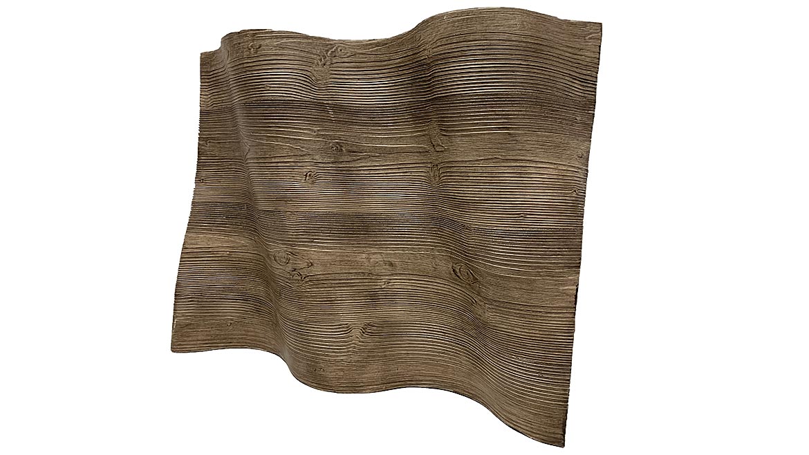 This product offers an authentic look and feel like traditional wood but is fully customizable and allows for a unique design option like this wave accent. 