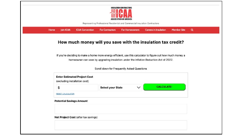 ICAA Insulation Tax Credit Calculator