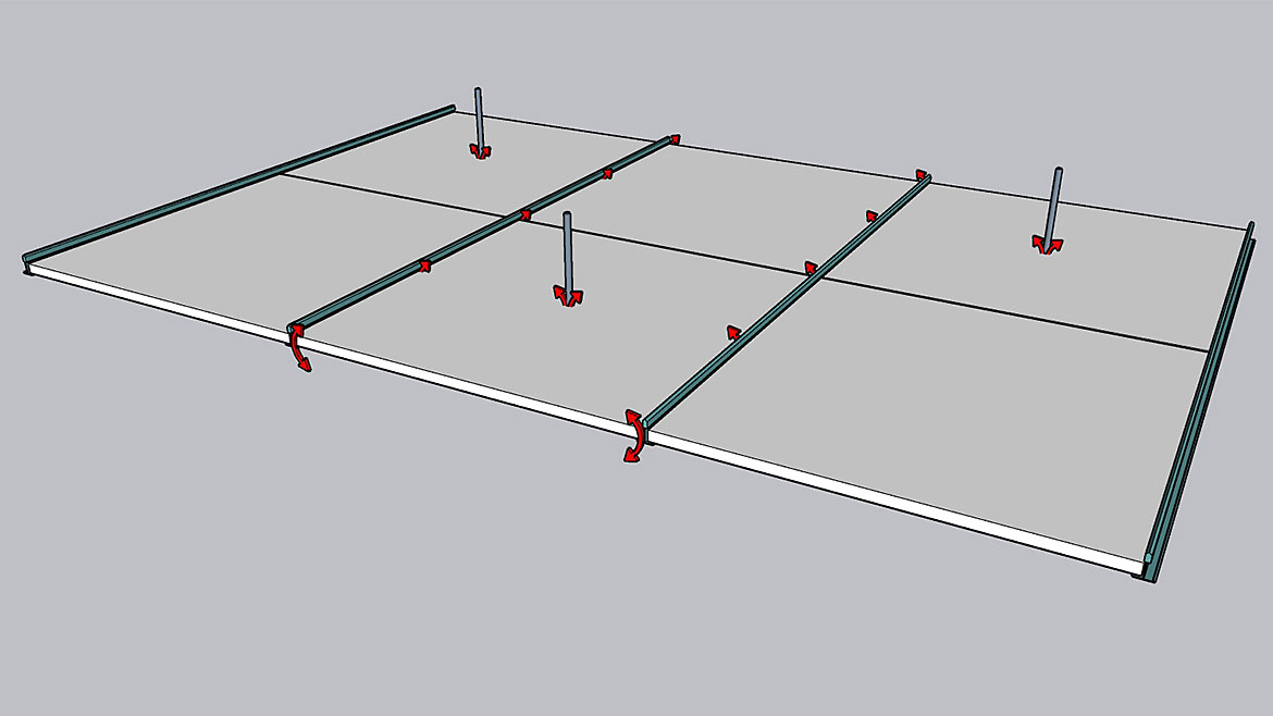Typical non-gasketed ceiling tile with tee-bar grid and drop rod penetrations