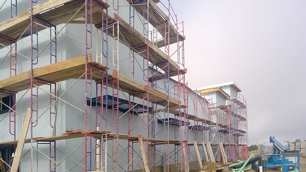 Scaffolding around a building project