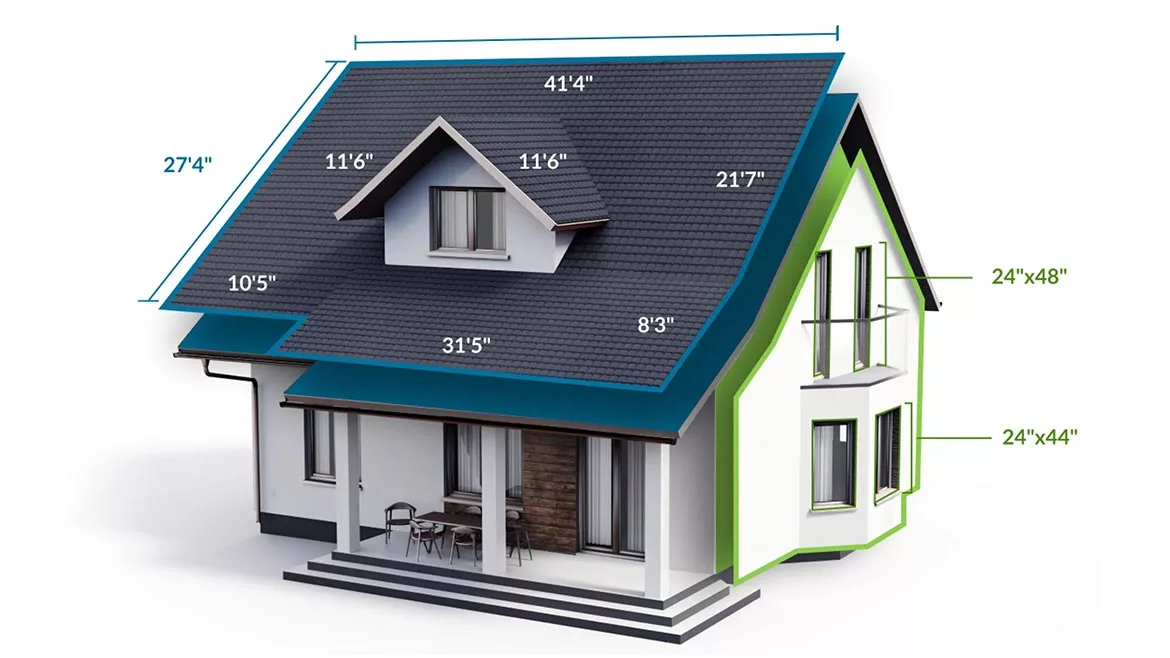 A 'digital twin' house diagram including measurements