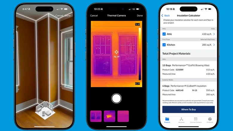 Knauf Pro Plus shows different app pages on a phone