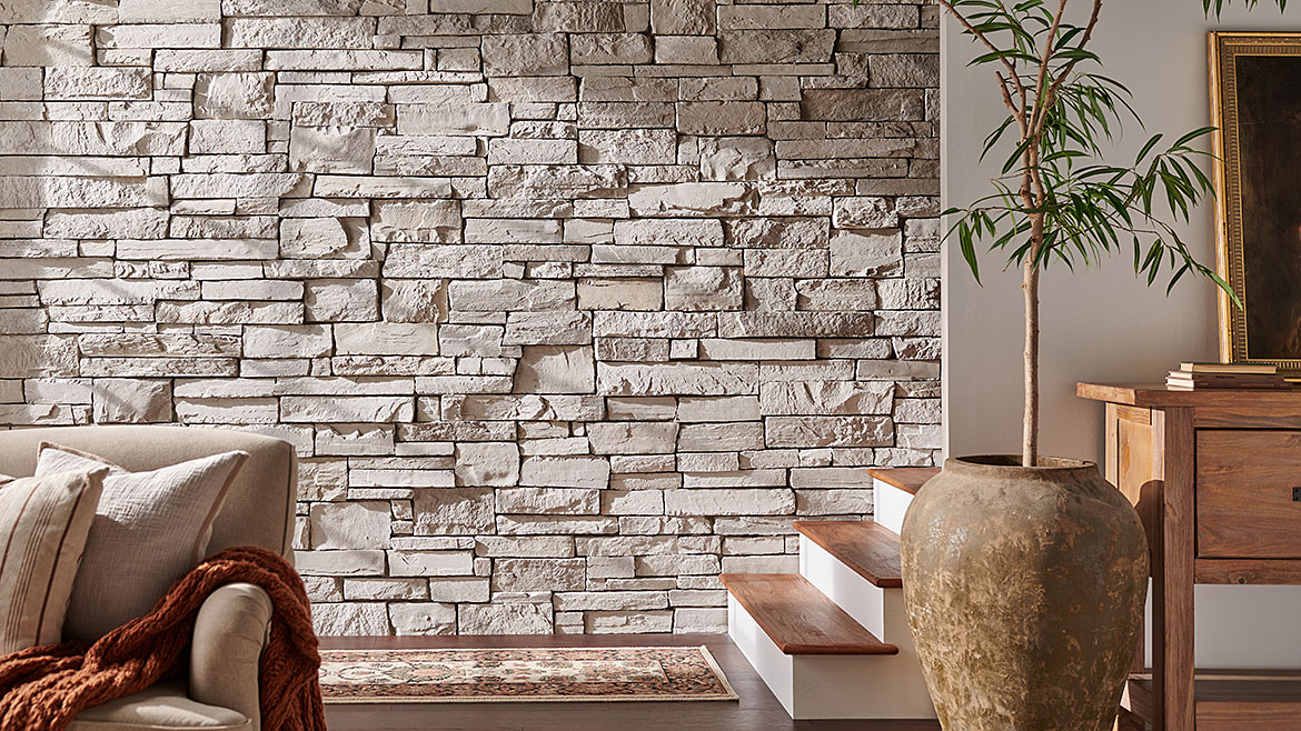 Stone accent wall on a home interior