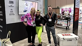 ICAA 2025 Jill Bloom with the Attic Queen and Dan Feller, marketing director, Insulation Distributors Inc.