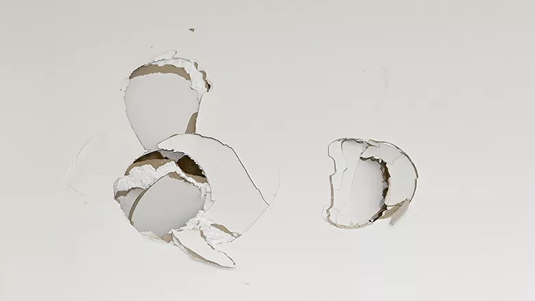 Picture of damaged drywall after installed