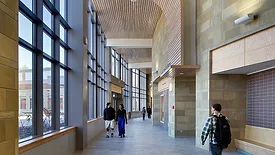 Interior view of Southbridge High School in Massachusetts, featuring steel framing