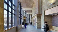 Interior view of Southbridge High School in Massachusetts, featuring steel framing