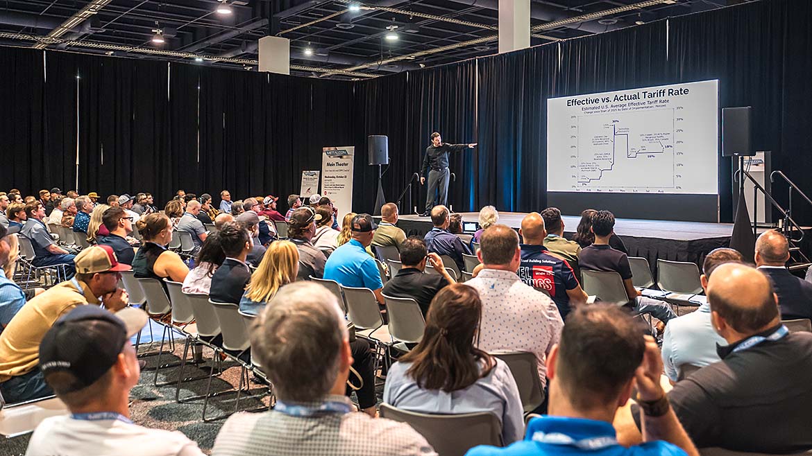 Economist Alex Chausovsky discussing tariffs at METALCON