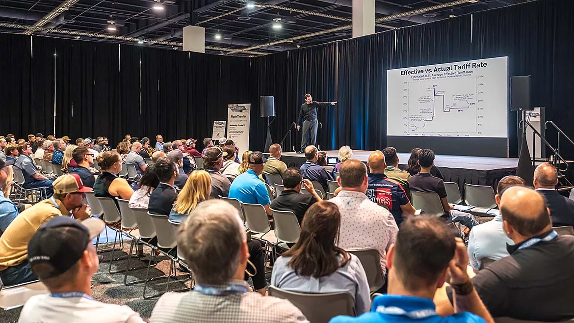 Economist Alex Chausovsky discussing tariffs at METALCON, produced by Metal Construction Association