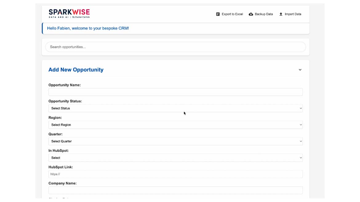 A screenshot from SparkWise Solutions