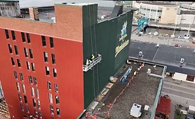 contractors restoring the building