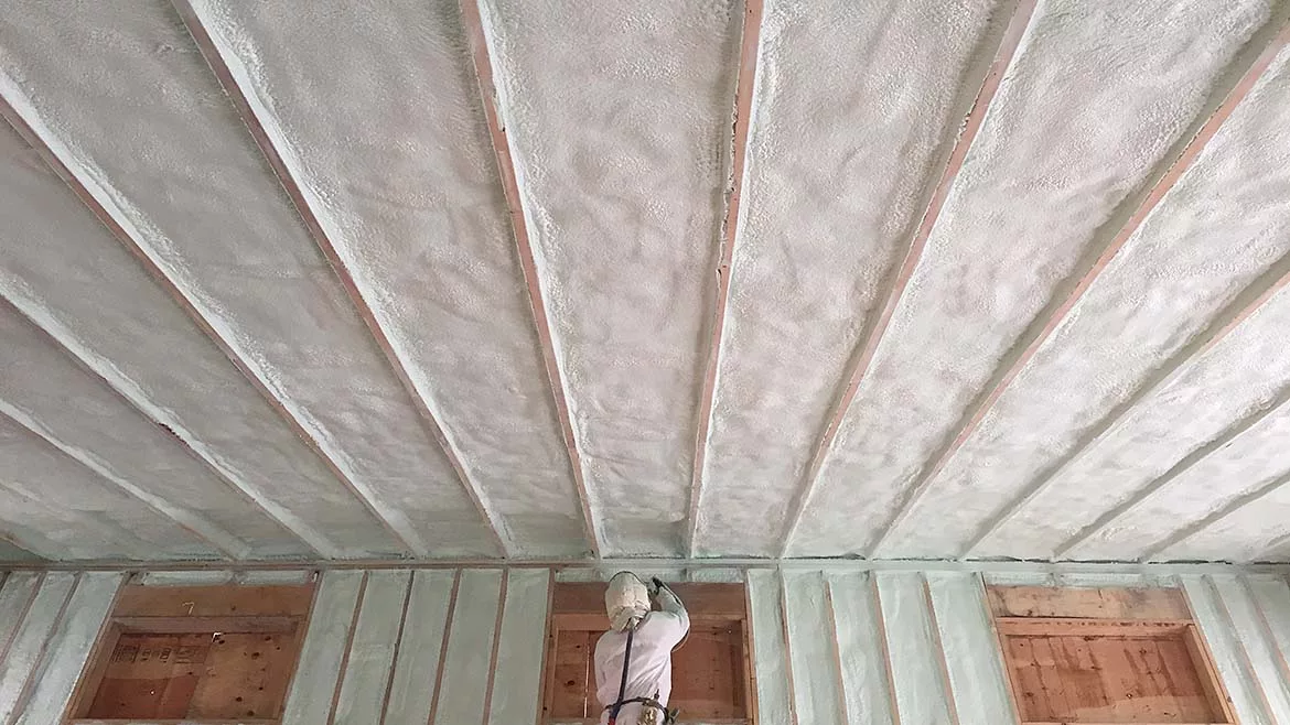 Spray Foam Insulation applied to a ceiling