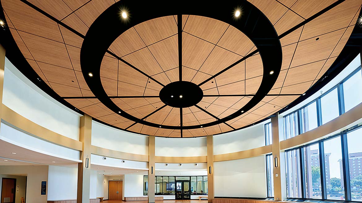 The circular ceiling above the rotunda at the Minneapolis American Indian Center