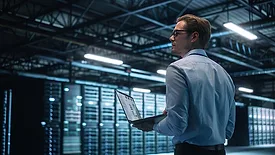 A man working in a data center