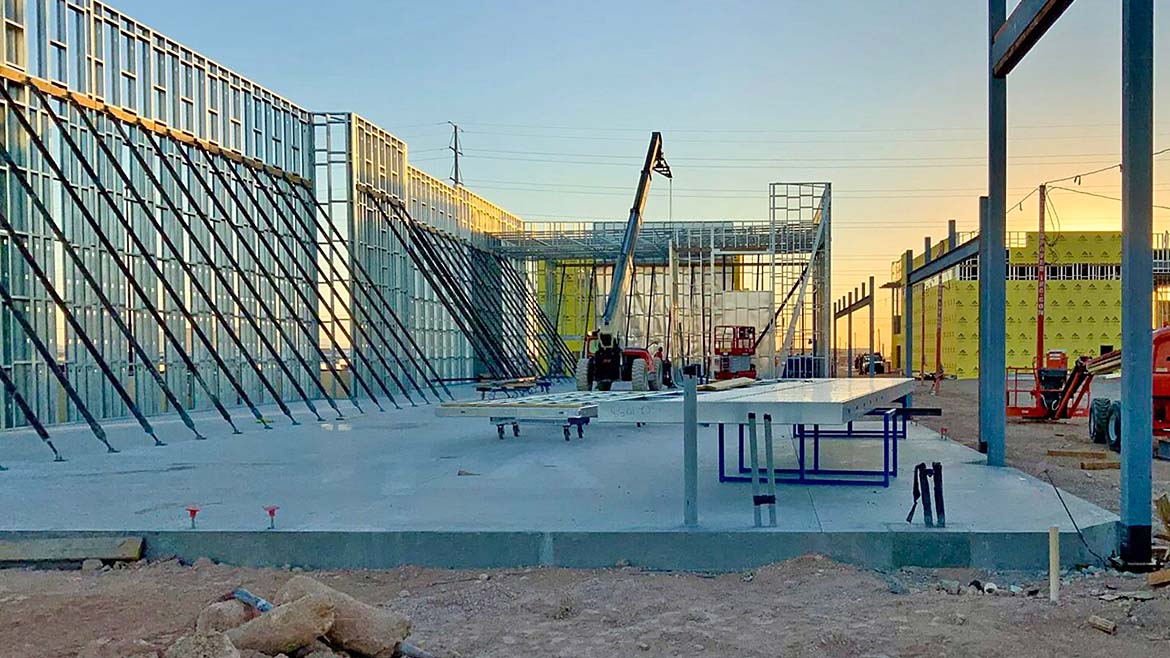 six warehouses with prefabricated cold-formed steel (CFS) panels.