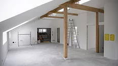 An interior drywalling work in progress