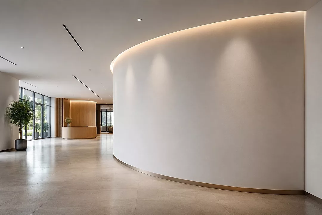 Curved and finished drywall on a project. 
