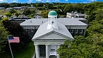 An aerial shot of the Barnstable Courthouse 