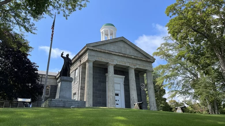 An exterior frontside shot of the Barnstable Courthouse