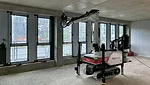 Construction robots without workers at a German office building 