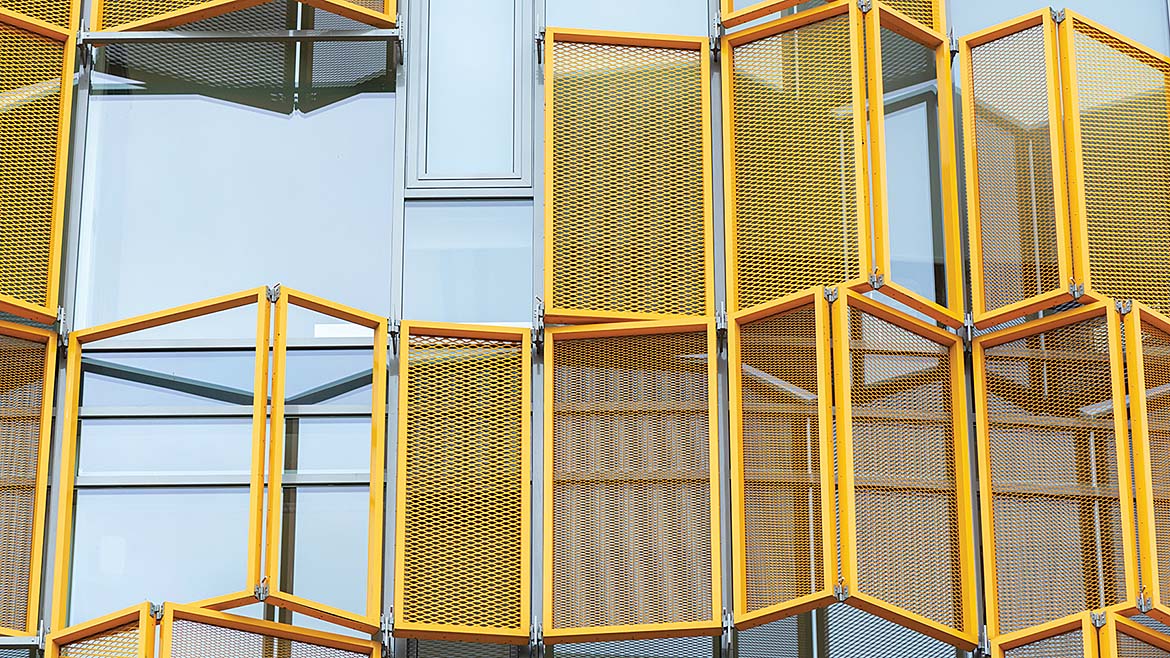 Offset panels finished in a bold yellow