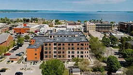 An aerial shot of Traverse City's Boardwalk