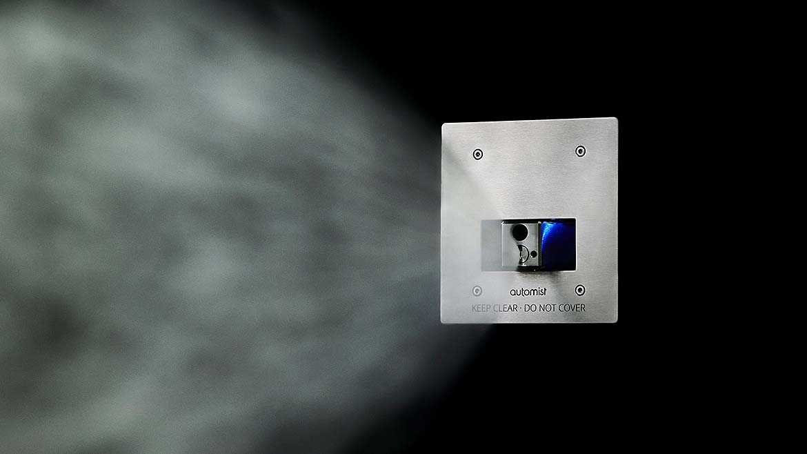 a wall-mounted residential fire suppression system that delivers water from the wall