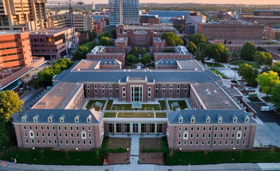 Completed Pioneer Hall aerial Photo Credit McGough Construction